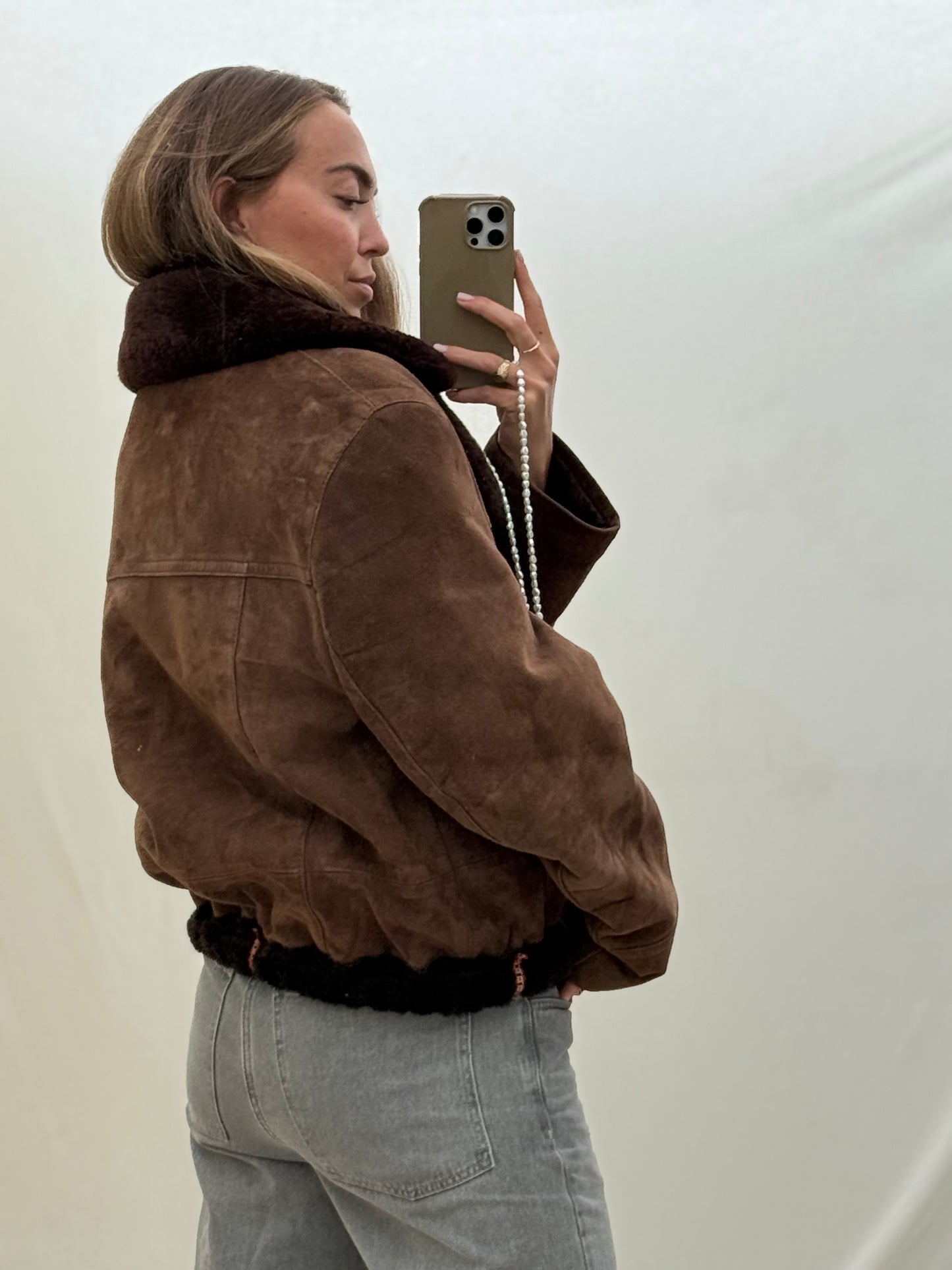 Vintage Cropped lammy coat donkerbruin