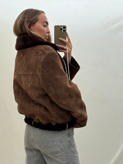 Vintage Cropped lammy coat donkerbruin