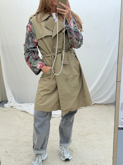 Vintage remade trenchcoat musthave herfst groen flowery