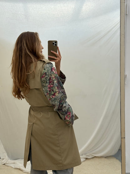 Vintage remade trenchcoat musthave herfst groen flowery