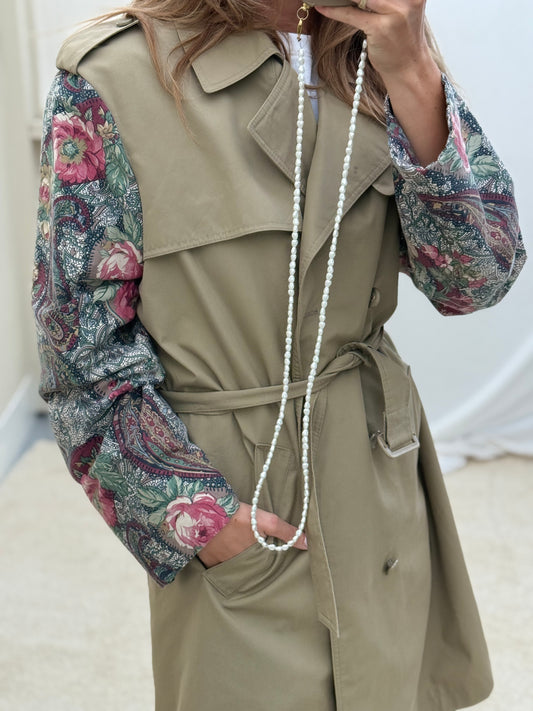 Vintage remade trenchcoat musthave herfst groen flowery