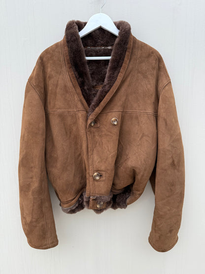 Vintage cropped lammy coat shearling reversible donkerbruin