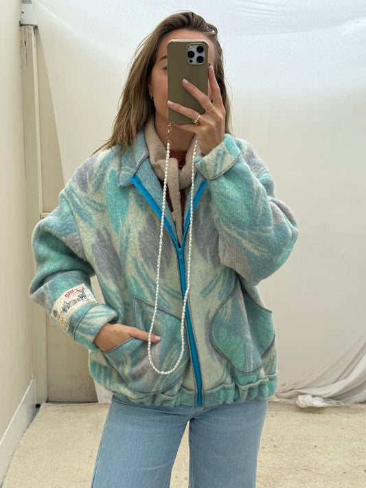 Handgemaakte Bomber vintage wollen dekens sustainable maat L