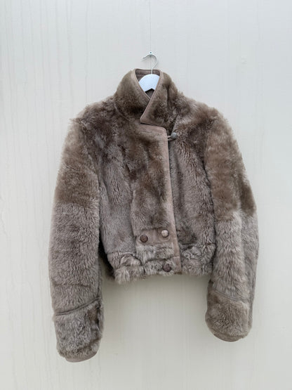 Vintage remade lammy coat reversible cropped model Olive Collectables taupe/grijs