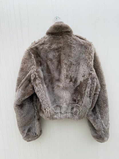 Vintage remade lammy coat reversible cropped model Olive Collectables taupe/grijs