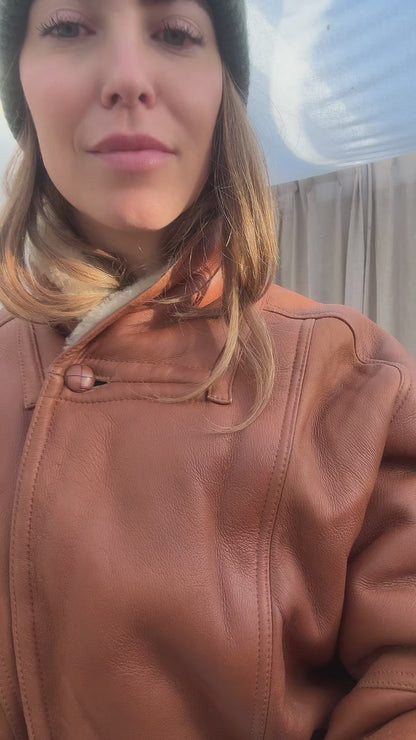 Vintage cropped reversible lammy coat cognac oversized S/M