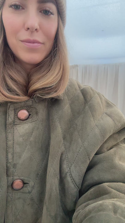 Vintage remade cropped lammy groen shearling m-xl