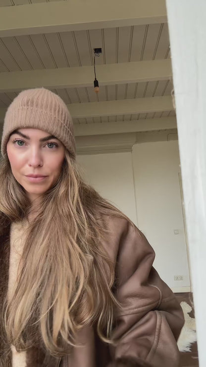 Vintage cropped lammy coat remade reversible bruin maat M-XL