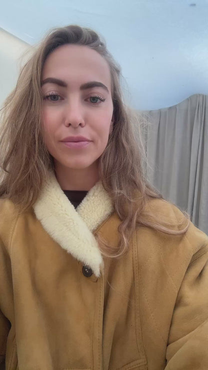 Vintage lammy coat okergeel sheepskin maat 52